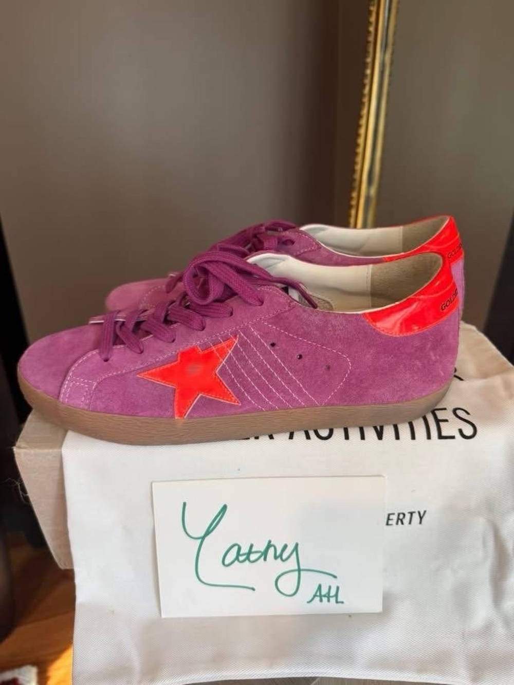 Golden Goose Women's Magenta Suede Sneakers with Red Star and Red Heel